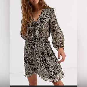 Topshop mini dress with ruffle front in animal print